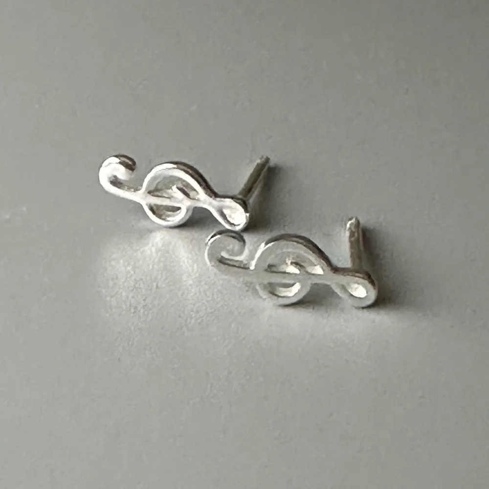 Sterling Silver Treble Clef Tiny Stud Earrings